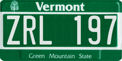VT license plate ZRL197