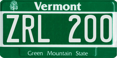 VT license plate ZRL200