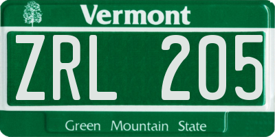VT license plate ZRL205