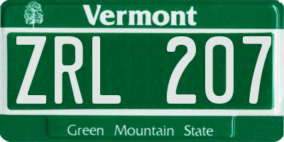 VT license plate ZRL207