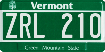 VT license plate ZRL210