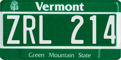 VT license plate ZRL214
