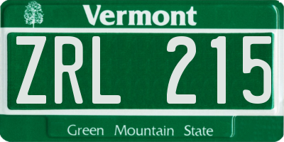 VT license plate ZRL215