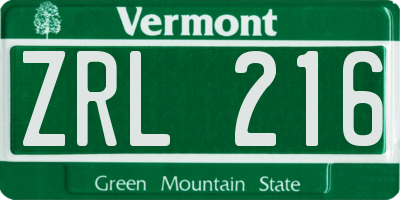 VT license plate ZRL216
