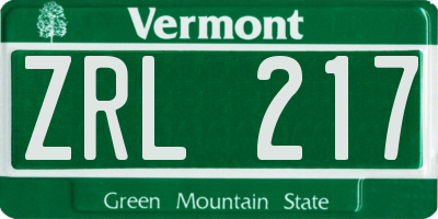 VT license plate ZRL217