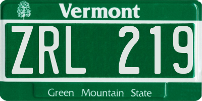 VT license plate ZRL219