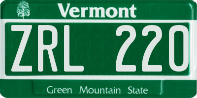 VT license plate ZRL220