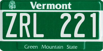VT license plate ZRL221