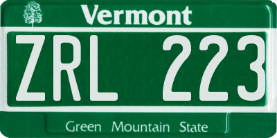 VT license plate ZRL223