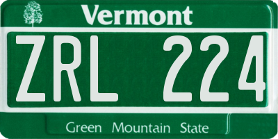 VT license plate ZRL224