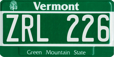 VT license plate ZRL226