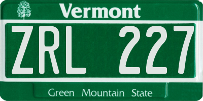 VT license plate ZRL227