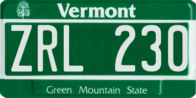 VT license plate ZRL230