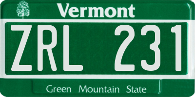 VT license plate ZRL231