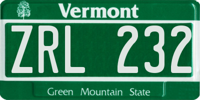 VT license plate ZRL232