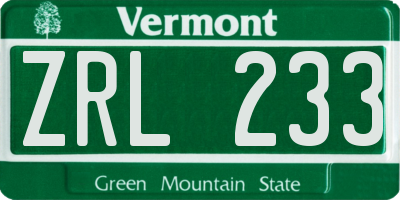 VT license plate ZRL233