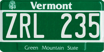 VT license plate ZRL235