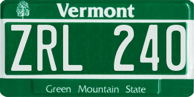 VT license plate ZRL240