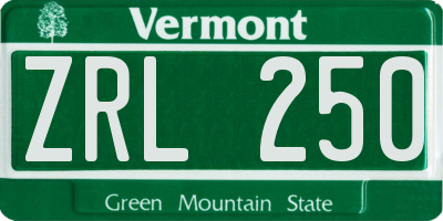 VT license plate ZRL250