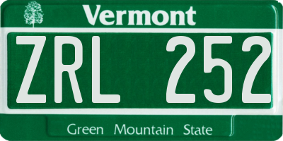 VT license plate ZRL252