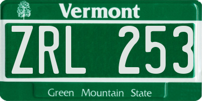 VT license plate ZRL253