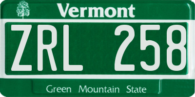 VT license plate ZRL258