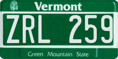 VT license plate ZRL259