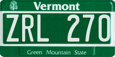 VT license plate ZRL270