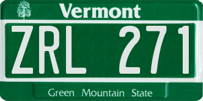 VT license plate ZRL271