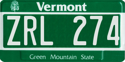 VT license plate ZRL274