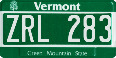 VT license plate ZRL283