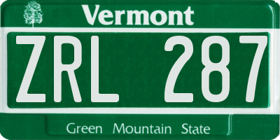 VT license plate ZRL287