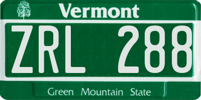 VT license plate ZRL288