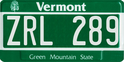 VT license plate ZRL289