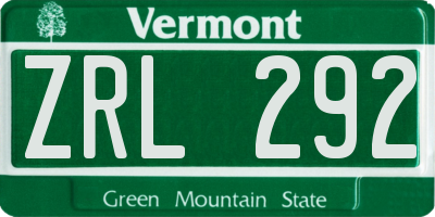 VT license plate ZRL292