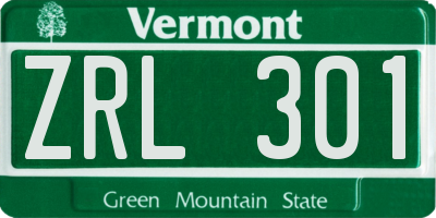 VT license plate ZRL301