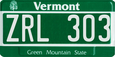 VT license plate ZRL303