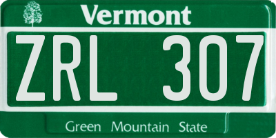 VT license plate ZRL307