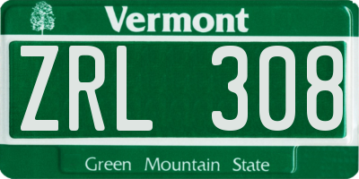 VT license plate ZRL308