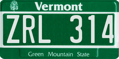 VT license plate ZRL314