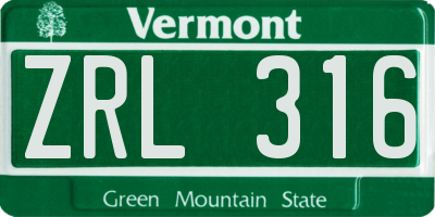 VT license plate ZRL316