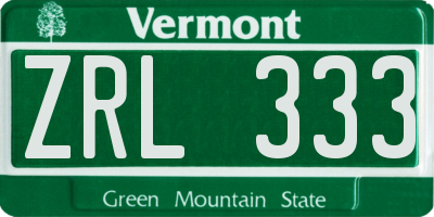 VT license plate ZRL333