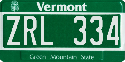 VT license plate ZRL334
