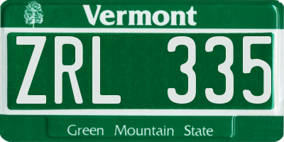 VT license plate ZRL335