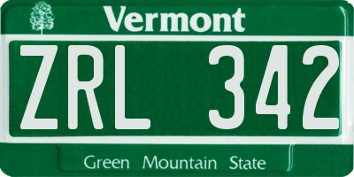 VT license plate ZRL342