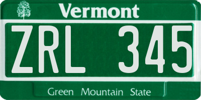 VT license plate ZRL345