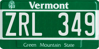 VT license plate ZRL349
