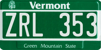 VT license plate ZRL353