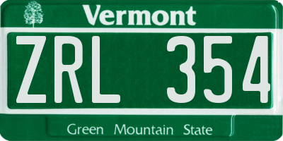 VT license plate ZRL354