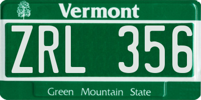 VT license plate ZRL356